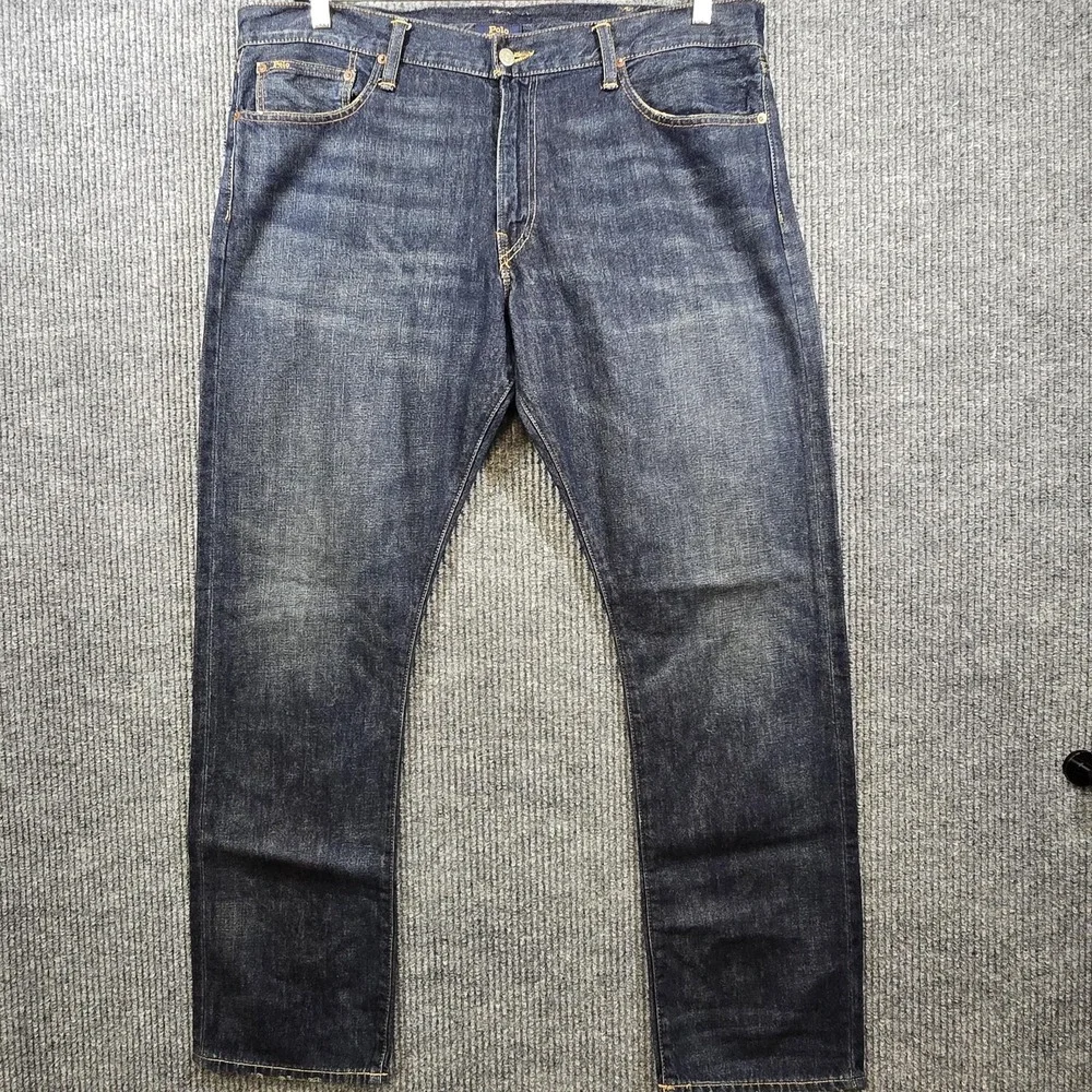Polo Ralph Lauren Jeans Mens 38x32 Varick Blue Slim Straight Dark Wash Denim